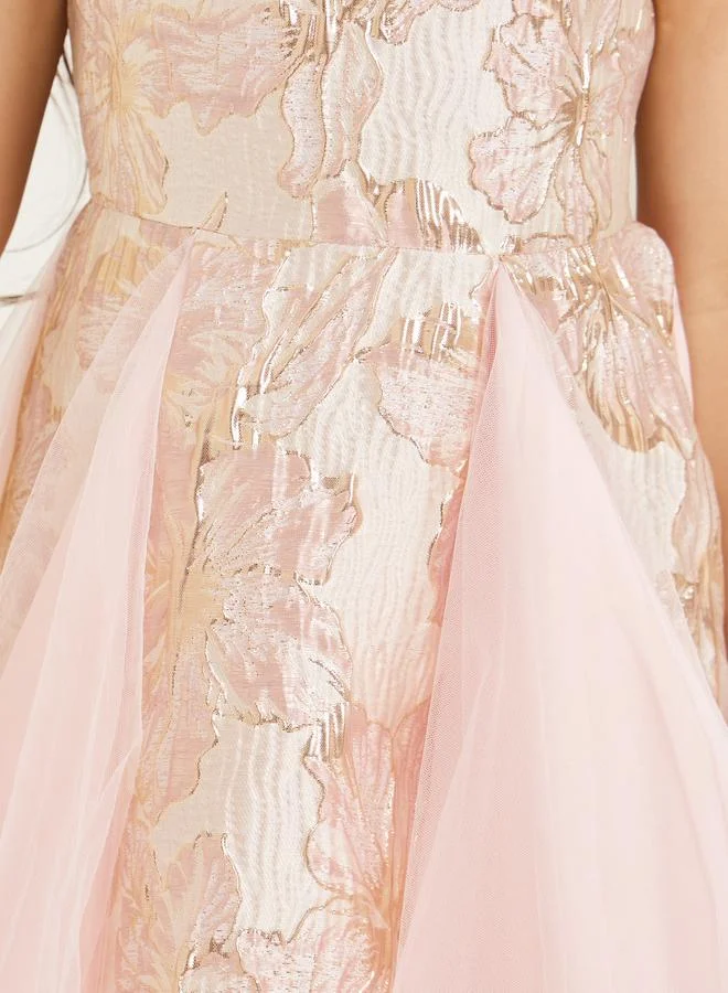 Styli Girls Floral Jacquard Sleeveless Dress